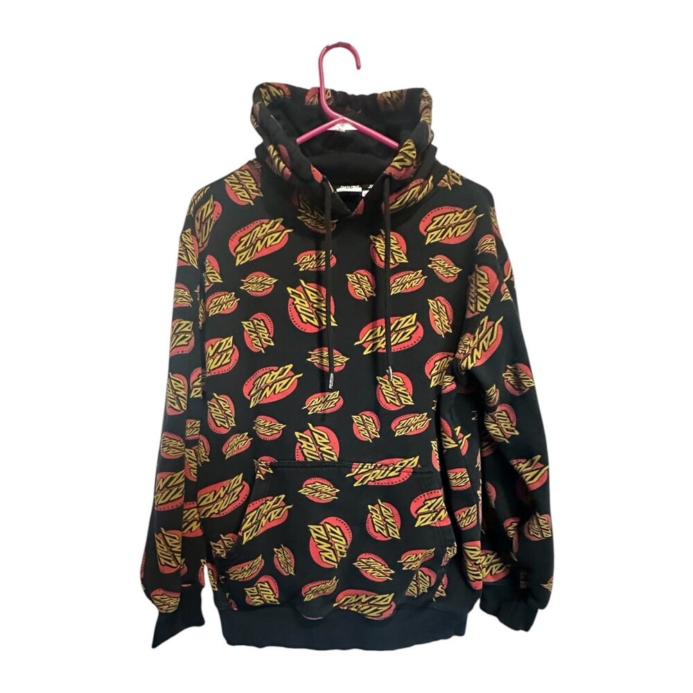 Santa Cruz Skateboards OG Hoodie Mens M Black Cotton Fleece All Over Print Y2K